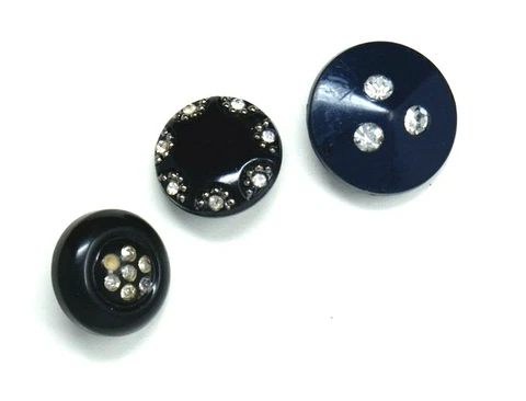 3 pretty vintage buttons with pastes rhinestones black glass and early plastic Cover