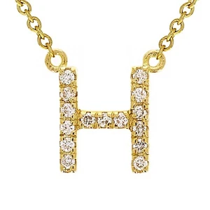 Collar Colgante Oro Amarillo Blanco o Rosa 14k Diamante Inicial Letra H 18" - Imagen 1 de 18