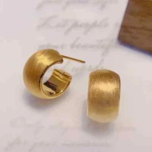 1pair Real Pure 18K Yellow Gold Wide Circle Women Stud Earrings Jewelry - Picture 1 of 8