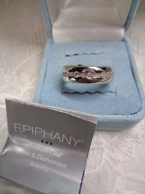 Anillo EPIFANÍA Revestido de Platino .925 Esterlina Diamonique Circonita cúbica Banda Ancha - 10 Foto 1 de 4