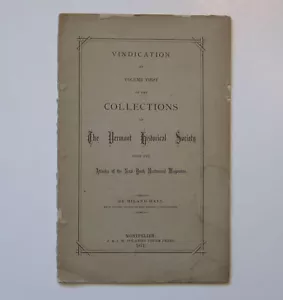 Folleto de Hiland Hall de las colecciones de reivindicación de la sociedad histórica de Vermont 1871 - Imagen 1 de 1