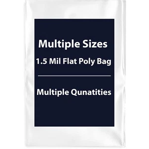 1.5Mil Flat Open Top Plastic Packaging Clear Poly Bags Multiple Sizes - Picture 1 of 11