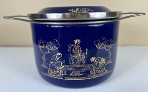 Siltal Cookware Italy Blue Steel Porcelain Enamel  Pot W/ Lid RARE Mid Century - Picture 1 of 8