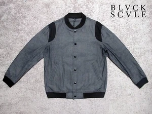 Black Scale Chambray Bomber Jacket with Pyramid Buttons Men's sz L vtg 2000's - Picture 1 of 11