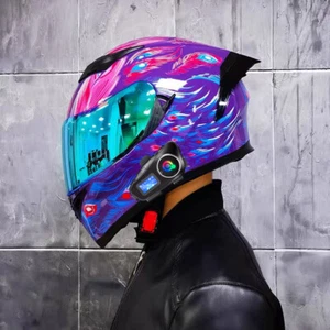 Bluetooth Intercom Motorcycle Helmet Racing Full Face Motor Helmets DOT Approved - Picture 1 of 20
