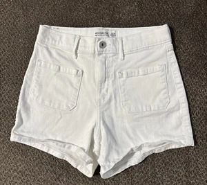 Abercrombie Kids High Rise Mini Mom White Shorts Adjustable Denim White Sz 13/14 - Picture 1 of 2