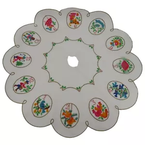 VTG Handmade 12 Days Of Christmas Tree Skirt Embroidered Felt Rick Rack Retro - Picture 1 of 18