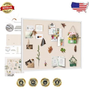 Elegant 48x36 Inch Large Linen Cork Bulletin Board with Wooden Frame & Pushpins - Picture 1 of 10