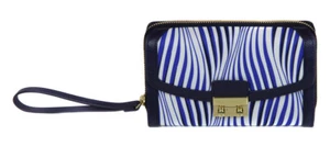 Vera Bradley Women's Blue White Wavy Stripe Ultimate Wristlet Wallet Purse Ret - Picture 1 of 2