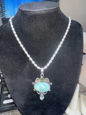 22” 925 Sterling Silver Thick Rope Necklace & A 925 Amazonite Peridot Pendant/17 - Image 1 of 4