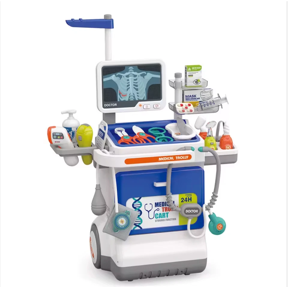 Игровой набор Kids Medical Trolley — 32 шт., докторская тележка со светом и звуками, образовательный - Изображение 1 из 4