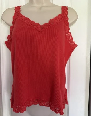Vintage Red Lace Trim Cami Size M Ribbed Y2K Fairy Coquette Vamp Whimsigoth 90’s - Image 1 of 4