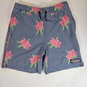 Vineyard Vines Swim Trunks Kids Med 12-14 Gingham Floral Elastic Waist Beach - Picture 1 of 8