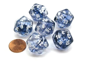Nebula 20 Sided D20 Chessex Dice, 6 Pieces - Black with White Numbers - Picture 1 of 1