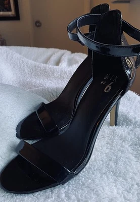 Catwalk смесь No 6 Stiletto каблуки черный лакированная кожа высокие ремни с открытым носком размер 9 - Изображение 1 из 4