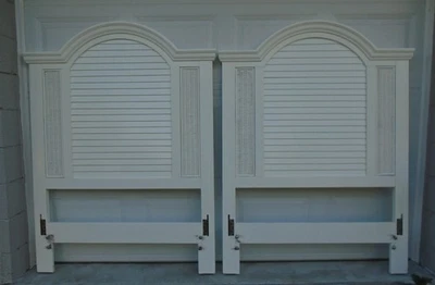 Pair Shutter Twin Size Headboards Louver Coastal Wicker Arched 2 Shutter Beach - Image 1 of 4