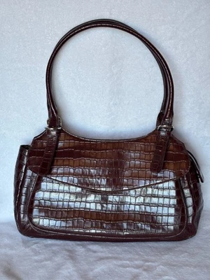 Vintage 90's Y2K maxx new york burgundy purse croco embossed leather  - Image 1 of 4