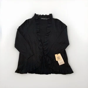 Ivanka Trump Women’s Size S/P Open Front Cardigan Black Ruffle 3/4 Sleeve NWT - Picture 1 of 9