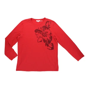 CALVIN KLEIN Womens Red Long Sleeve Embellished Top Blouse Shirt Large L - Picture 1 of 3