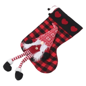 Big Christmas Stockings Gnome Stockings Santa Socks with Red Black Plaid Fabric - Picture 1 of 12