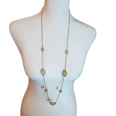 Banana Republic Gold-Tone Long Necklace With Beige Resin Stones & Lobster Clasp - Image 1 of 3