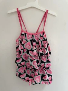 wonder nation Kids Girls Colorful Watermelon Heart Ruffle Lined Swim Top Black M - Picture 1 of 5
