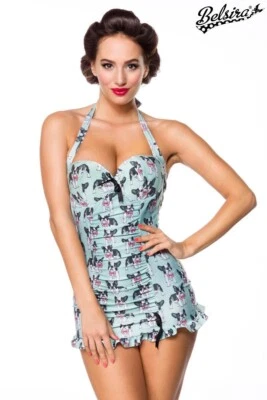 Vintage Badeanzug Hunde Motiv im Rockabilly Stil Retro Bademode Größe 2XL - Bild 1 von 4