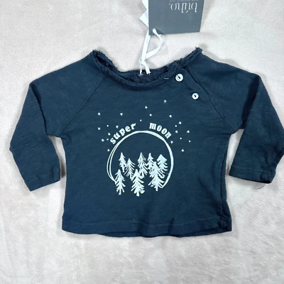 Buho Baby 3 Month Blue Lenny Super Moon Graphic Long Sleeve Raw Collar Top New - Image 1 of 4