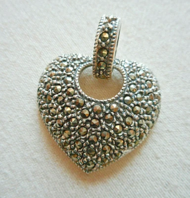 Sterling Silver Marcasite Heart Pendant  RE0559 - Image 1 of 4