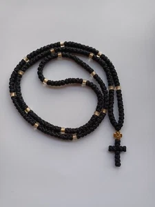200 Cuerda de Oración Ortodoxa Komboskini Theotokos forrada en oro negro religioso - Imagen 1 de 4