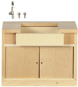 Dollhouse Bare Wood Sink Unit Modern Miniature Kitchen Furniture 1:12 Scale - Picture 1 of 8
