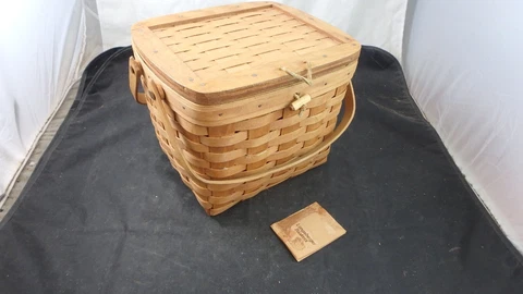 Vintage 1987 LONGABERGER  Picnic Basket flip lid swing handles Cover