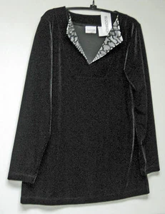 CHICO'S BASIC VELVET CLAUDIA TOP BLACK NWT $68 CHICOS SIZE 1 = 8/10 - Picture 1 of 2