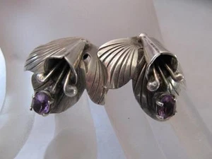 Pendientes vintage de plata esterlina con flor de amatista Carol Felley - Imagen 1 de 6