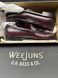 G.H Bass Mens Weejuns Leather Tassel Wine Loafers SZ 7 NEW Heritage Larkin - Picture 1 of 24