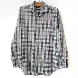Saks Fifth Avenue Men's XL Plaid Button Down Shirt Egyptian Cotton Gray Green - Picture 1 of 6
