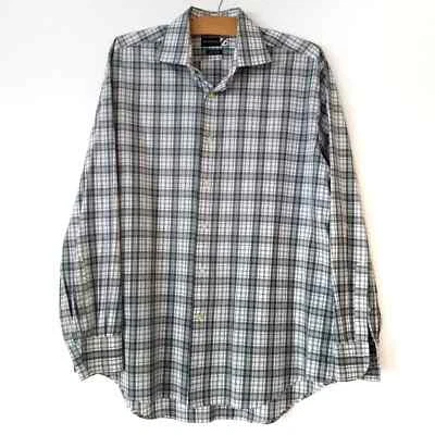 Saks Fifth Avenue Men's XL Plaid Button Down Shirt Egyptian Cotton Gray Green - Image 1 of 4