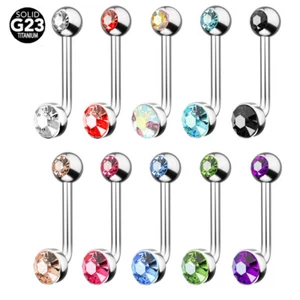 Titanium Gem Curved Crystal Barbell Piercing Small Clitoris Genital Button Ring - Picture 1 of 15