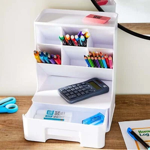 DESKTOP STORAGE ORGANIZER Plastic for Pens Pencils Supplies with Drawer - Picture 1 of 5