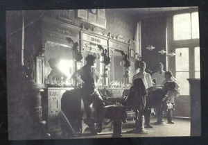 REAL PHOTO WEST LIBERTY OHIO BARBERSHOP INTERIOR BARBER CHAIR POSTCARD COPY - Picture 1 of 1