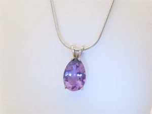 14k White Gold Amethyst Necklace Solitaire Pear February Birthday Gift 20" N422 - Picture 1 of 10