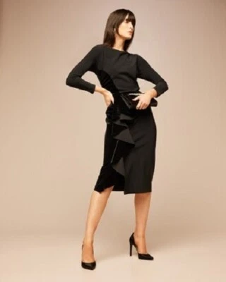 Vestido CHIARA BONI La Petite Bata Negro Femki Terciopelo Volantes Cóctel LBD 44 = 8 M Foto 1 de 4