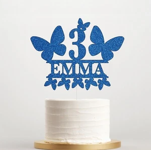 Butterfly Cake Topper Personalised Glitter Girl Birthday Party Decor UK - Picture 1 of 20