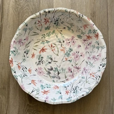 "Cuenco para servir Shabby Chic 14"" blanco floral borde festoneado martillado"  Foto 1 de 4