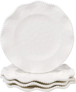 Platos de ensalada con cuentas crema Perlette - Juego de vajilla de melamina elegante de 4, 9", sin estrenar - Imagen 1 de 12