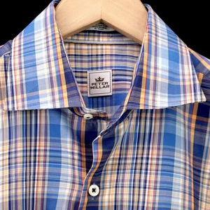 PETER MILLAR LONG SLEEVE SHIRT PURPLE BLUE WHITE ORANGE PLAID COTTON MENS M - Picture 1 of 6