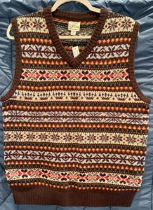 J.Crew 100% Lambswool Fair Isle Knit Sweater Vest-MED-Brown-NWT - Picture 1 of 3