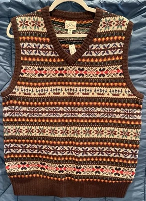 J.Crew 100% Lambswool Fair Isle Knit Sweater Vest-MED-Brown-NWT - Image 1 of 3