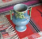 vintage Roseville Bushberry Art Pottery Blue Green Trophy Vase 6" 1941