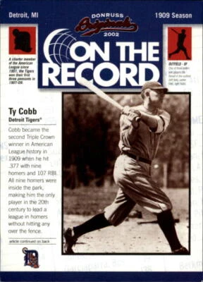 Donruss Originals On The Record #1 Ty Cobb 2002/800 - casi nuevo-como nuevo Foto 1 de 2